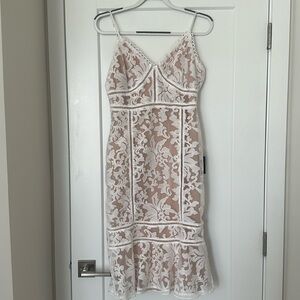Lulus (never worn) Alluring Love White and Beige Lace Trumpet Dress